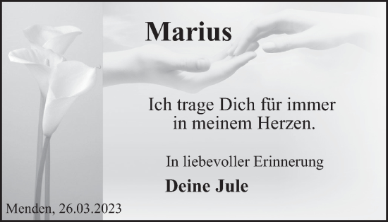 Traueranzeige von Marius  von Tageszeitung