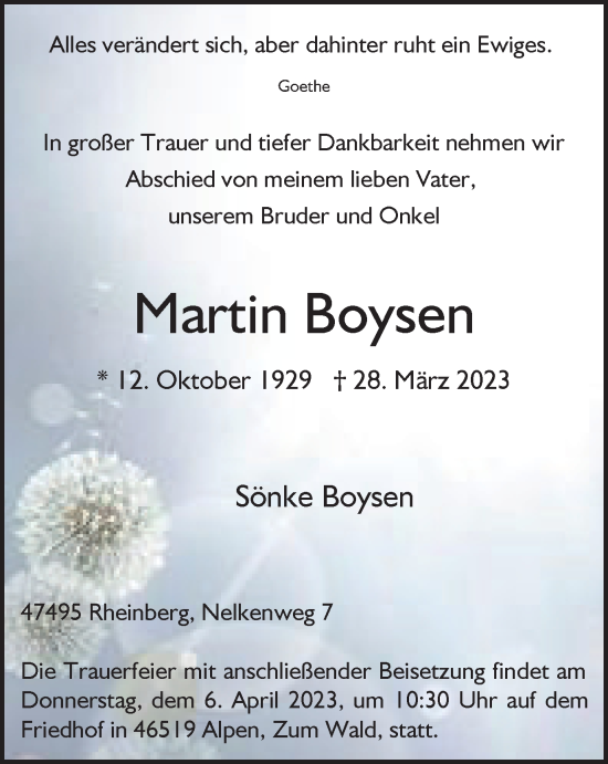 Traueranzeige von Martin Boysen von Tageszeitung