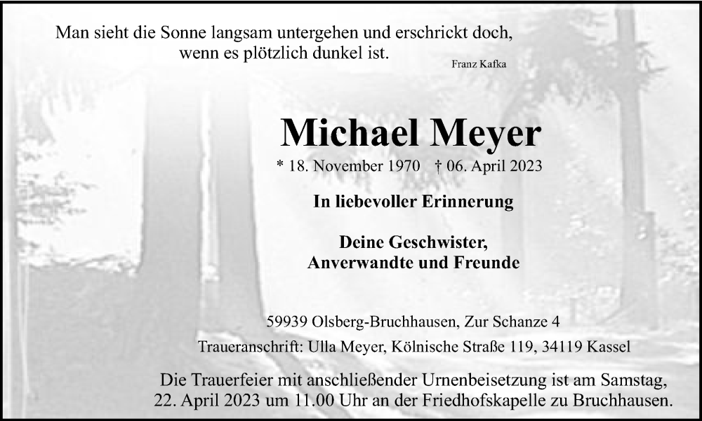  Traueranzeige für Michael Meyer vom 19.04.2023 aus Tageszeitung