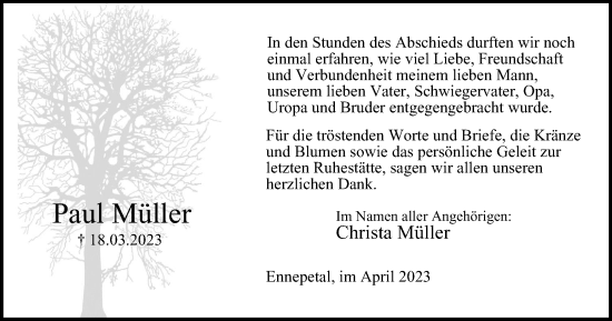 Traueranzeige von Paul Müller von Tageszeitung