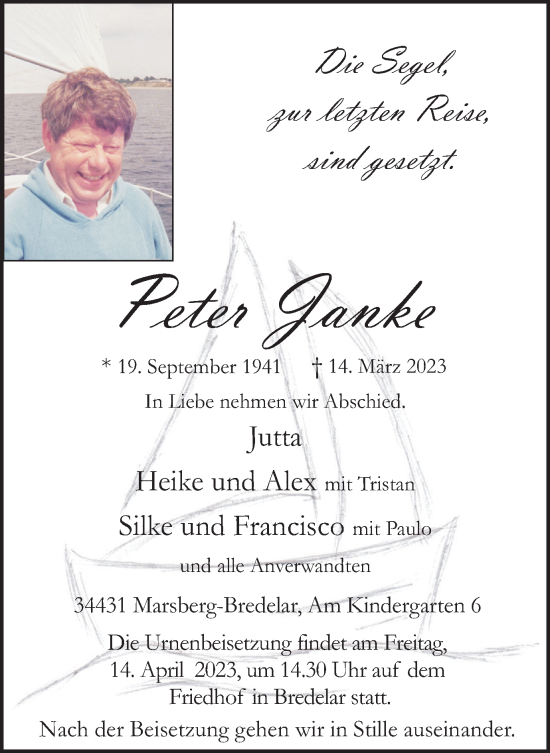 Traueranzeige von Peter Janke von Tageszeitung