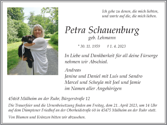 Traueranzeige von Petra Schauenburg von Tageszeitung
