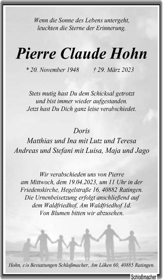 Traueranzeige von Pierre Claude Hohn von Tageszeitung