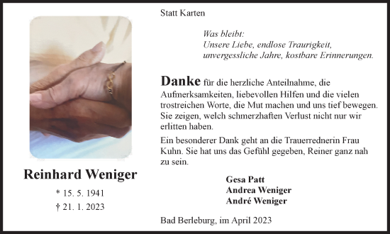 Traueranzeige von Reinhard Weniger von Tageszeitung