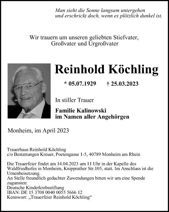 Traueranzeige von Reinhold Köchling von Tageszeitung