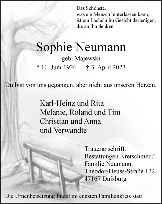 Traueranzeige von Sophie Neumann von Tageszeitung