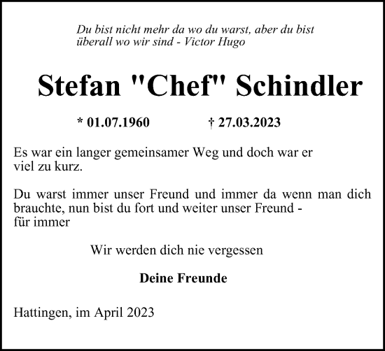 Traueranzeige von Stefan  Schindler von WVW Anzeigenblätter