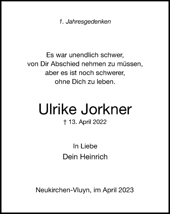 Traueranzeige von Ulrike Jorkner von Tageszeitung