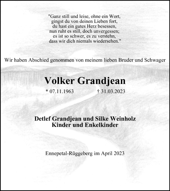 Traueranzeige von Volker Grandjean von Tageszeitung