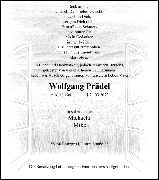 Traueranzeige von Wolfgang Prädel von Tageszeitung