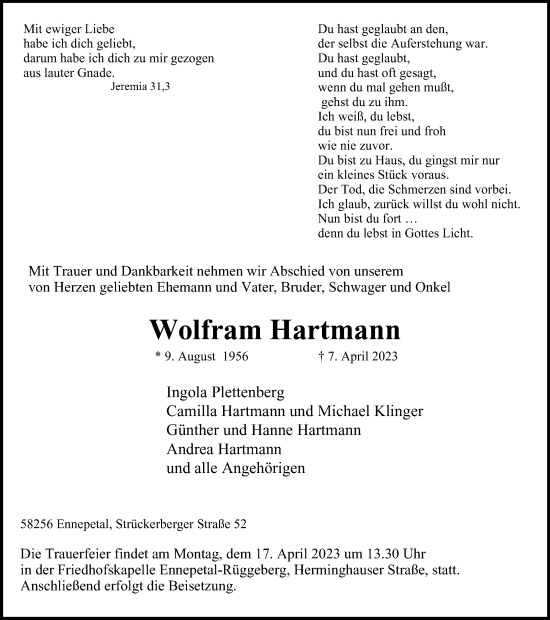 Traueranzeige von Wolfram Hartmann von Tageszeitung