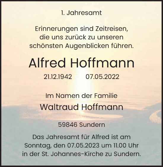 Traueranzeige von Alfred Hoffmann von Tageszeitung