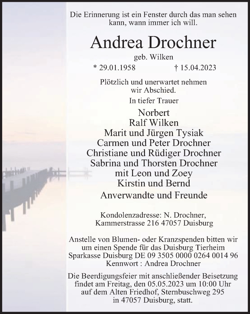  Traueranzeige für Andrea Drochner vom 04.05.2023 aus Tageszeitung