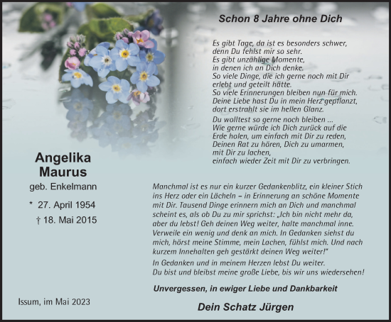 Traueranzeige von Angelika Maurus von Tageszeitung