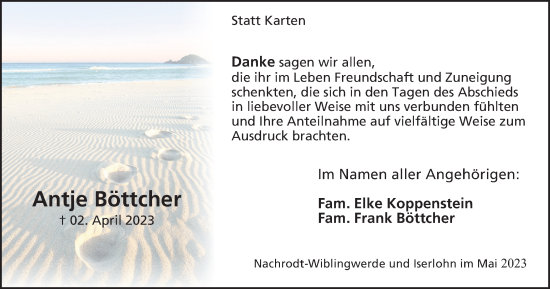Traueranzeige von Antje Böttcher von Tageszeitung