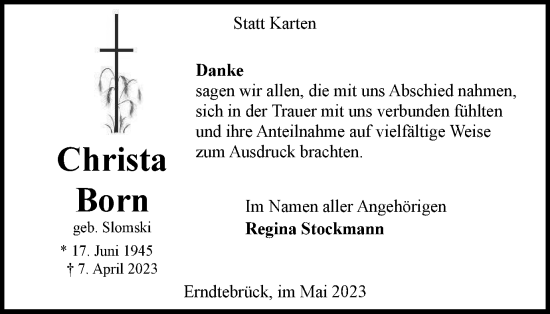 Traueranzeige von Christa Born von Tageszeitung