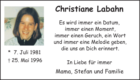 Traueranzeige von Christiane Labahn von Tageszeitung