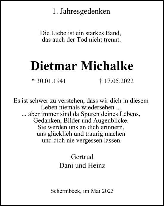 Traueranzeige von Dietmar Michalke von Tageszeitung