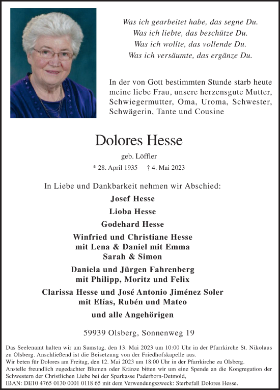 Traueranzeige von Dolores Hesse von Tageszeitung