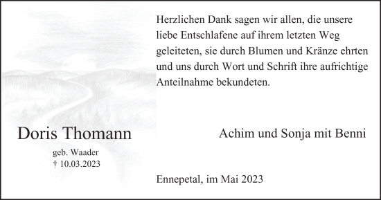 Traueranzeige von Doris Thomann von Tageszeitung