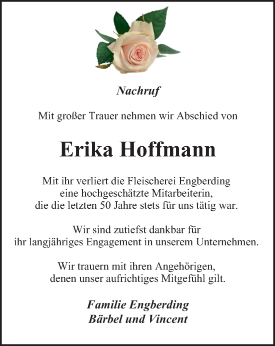 Traueranzeige von Erika Hoffmann von Tageszeitung
