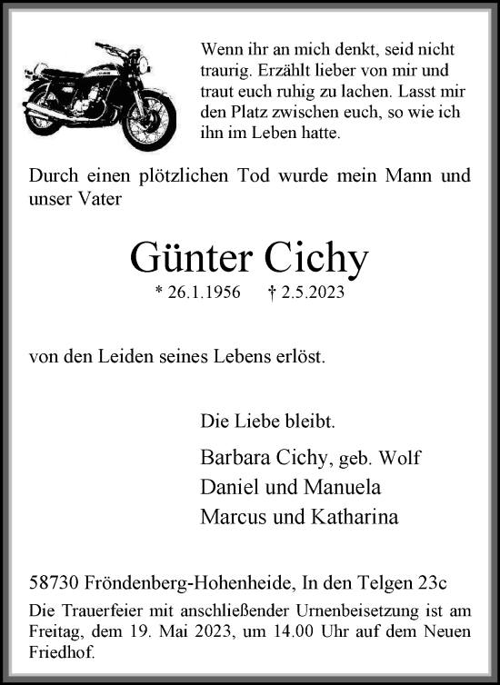 Traueranzeige von Günter Cichy von Tageszeitung