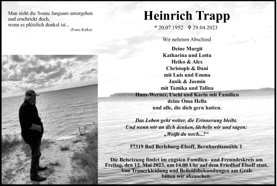 Traueranzeige von Heinrich Trapp von Tageszeitung
