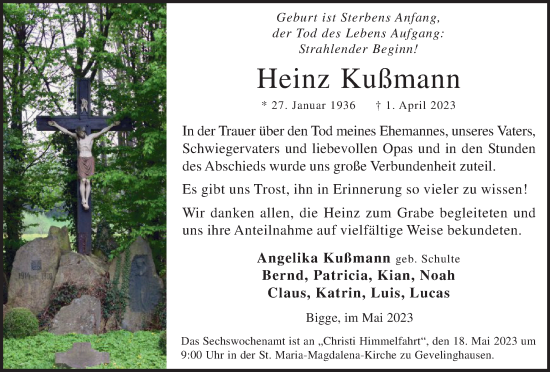 Traueranzeige von Heinz Kußmann von Tageszeitung