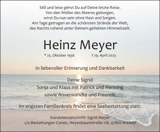 Traueranzeige von Heinz Meyer von Tageszeitung