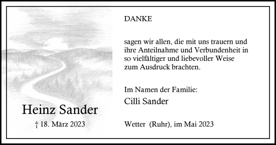 Traueranzeige von Heinz Sander von Tageszeitung