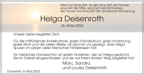 Traueranzeige von Helga Deisenroth von Tageszeitung