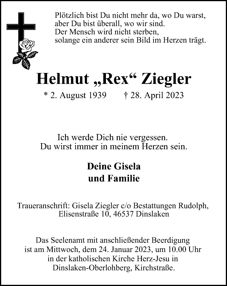  Traueranzeige für Helmut Ziegler vom 20.05.2023 aus Tageszeitung