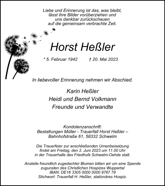 Traueranzeige von Horst Heßler von Tageszeitung