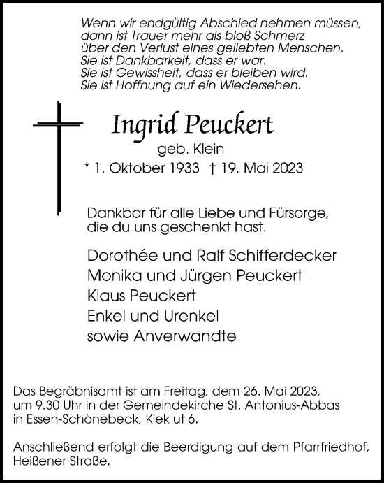 Traueranzeige von Ingrid Peuckert von Tageszeitung