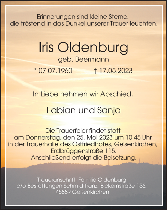 Traueranzeige von Iris Oldenburg von Tageszeitung