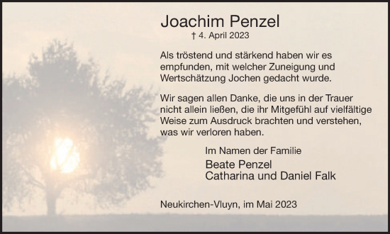 Traueranzeige von Joachim Penzel von Tageszeitung