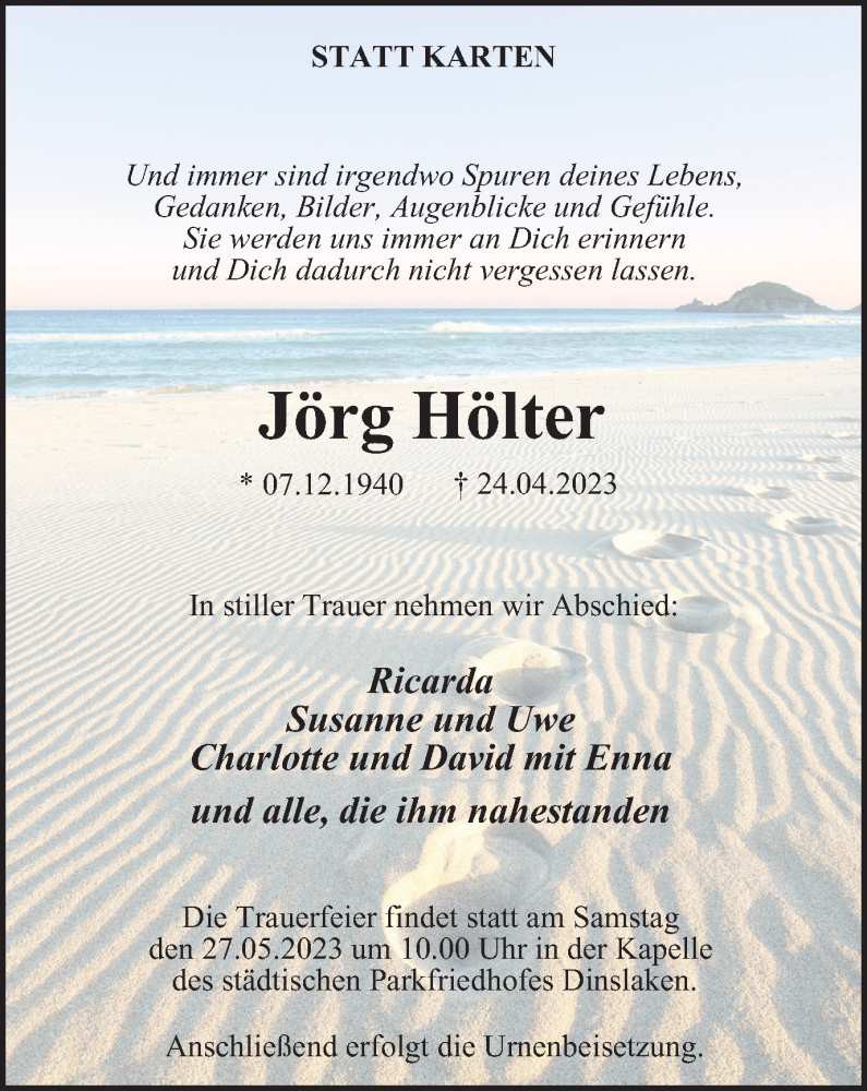  Traueranzeige für Jörg Hölter vom 20.05.2023 aus Tageszeitung