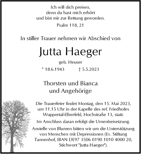 Traueranzeige von Jutta Haeger von Tageszeitung