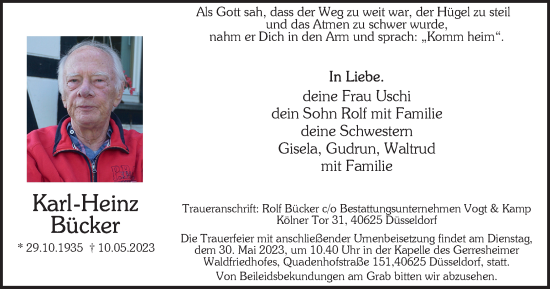 Traueranzeige von Karl-Heinz Bücker von Tageszeitung