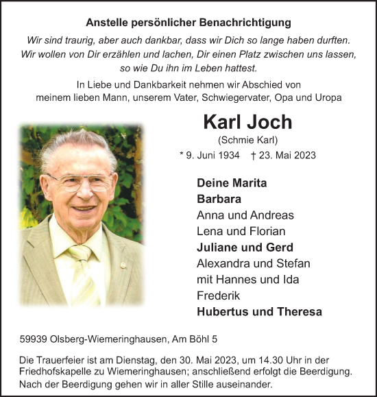 Traueranzeige von Karl Joch von Tageszeitung