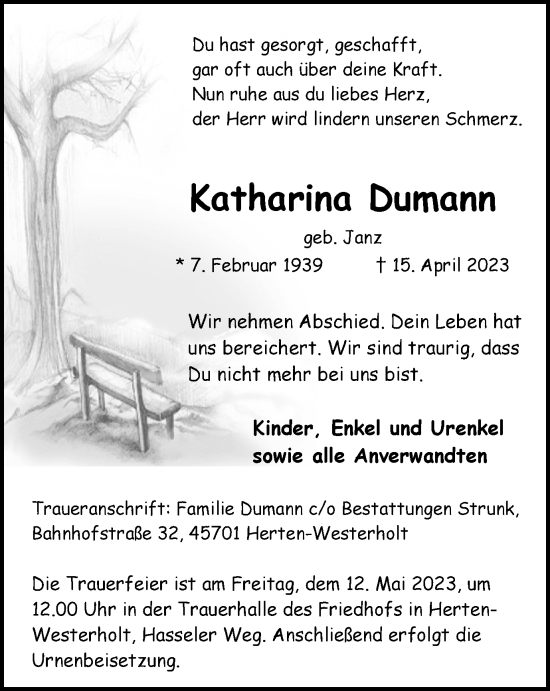 Traueranzeige von Katharina Dumann von Tageszeitung