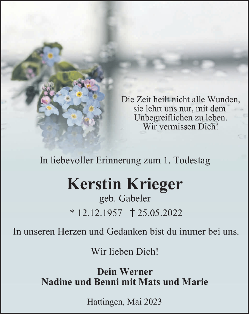  Traueranzeige für Kerstin Krieger vom 25.05.2023 aus Tageszeitung