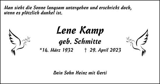 Traueranzeige von Lene Kamp von Tageszeitung