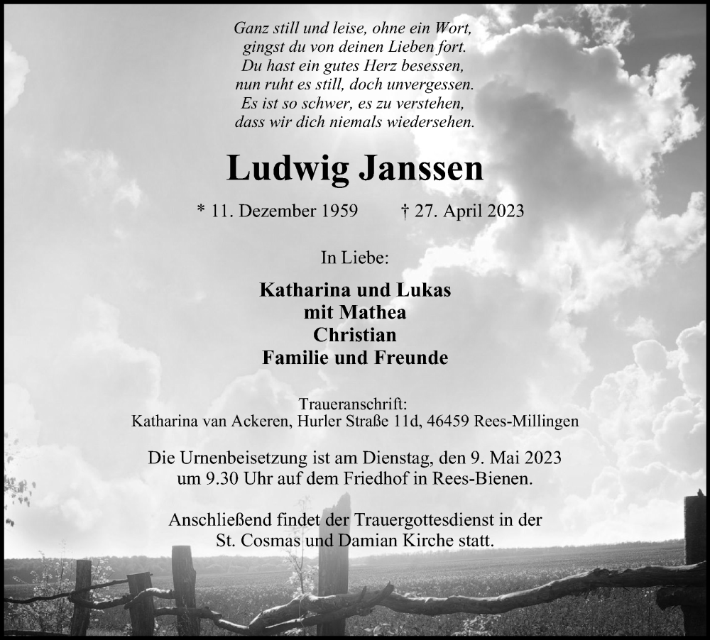  Traueranzeige für Ludwig Janssen vom 06.05.2023 aus Tageszeitung
