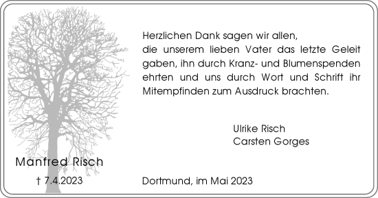 Traueranzeige von Manfred Risch von Tageszeitung