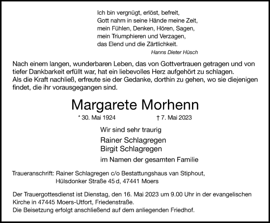 Traueranzeige von Margarete Morhenn von Tageszeitung