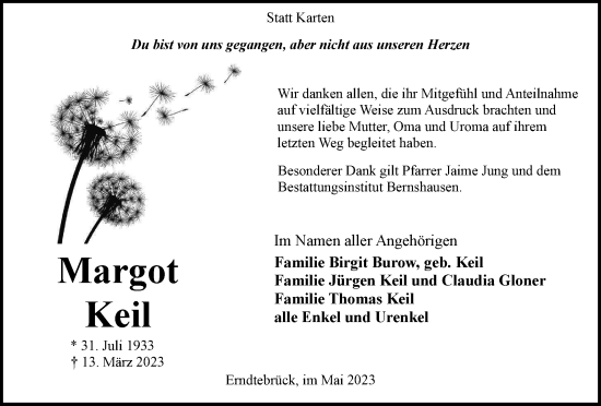 Traueranzeige von Margot Keil von Tageszeitung