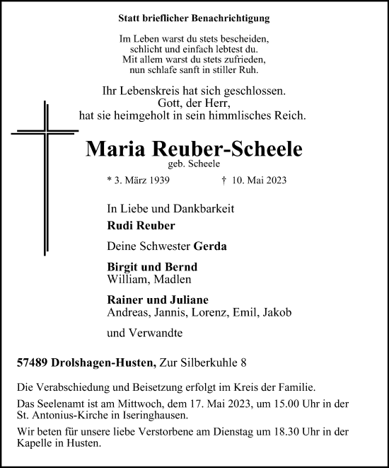 Traueranzeige von Maria Reuber-Scheele von Tageszeitung