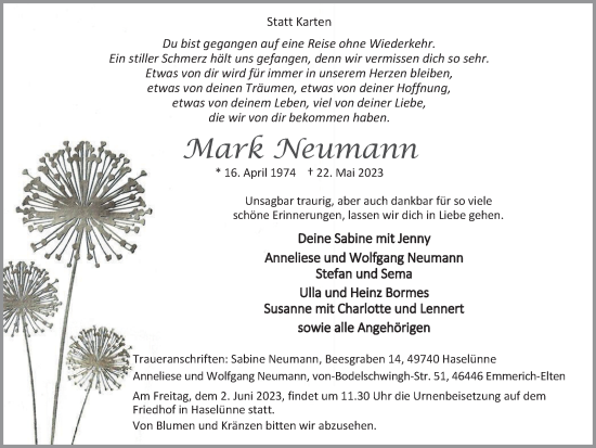 Traueranzeige von Mark Neumann von Tageszeitung