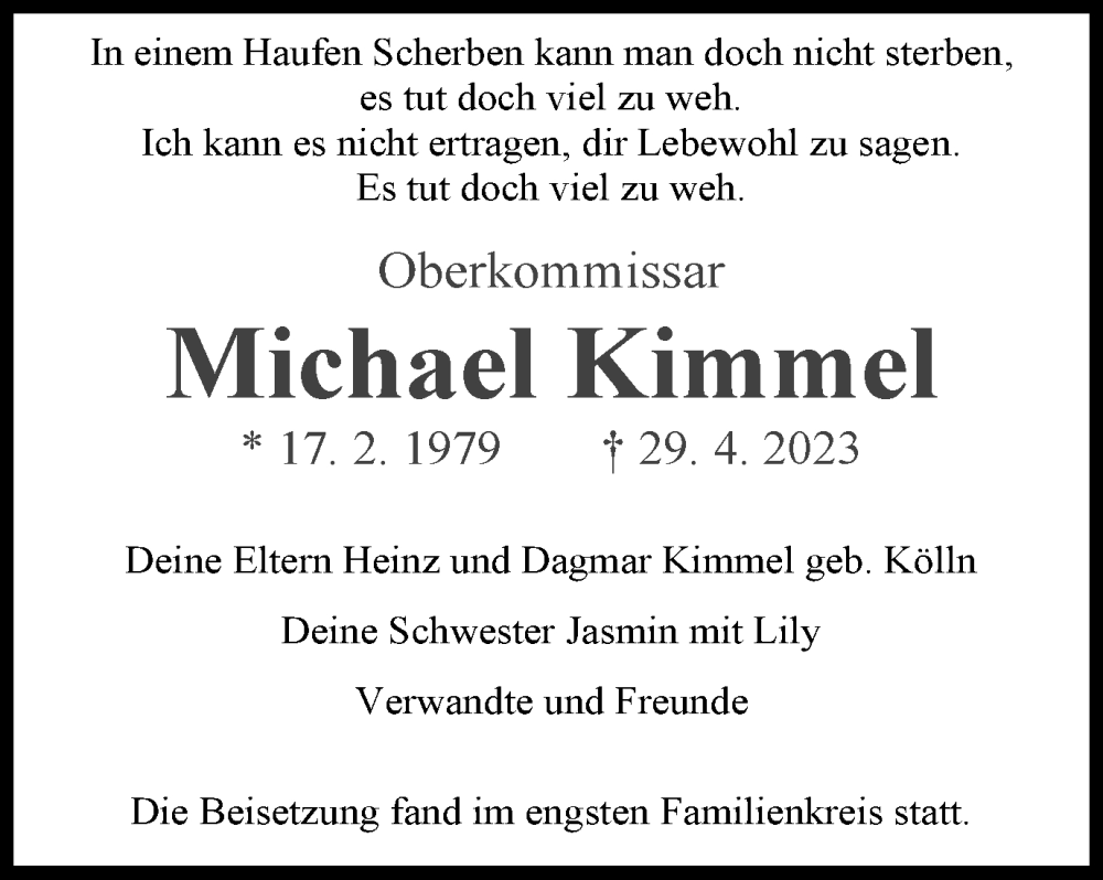 Traueranzeigen von Michael Kimmel TrauerinNRW.de